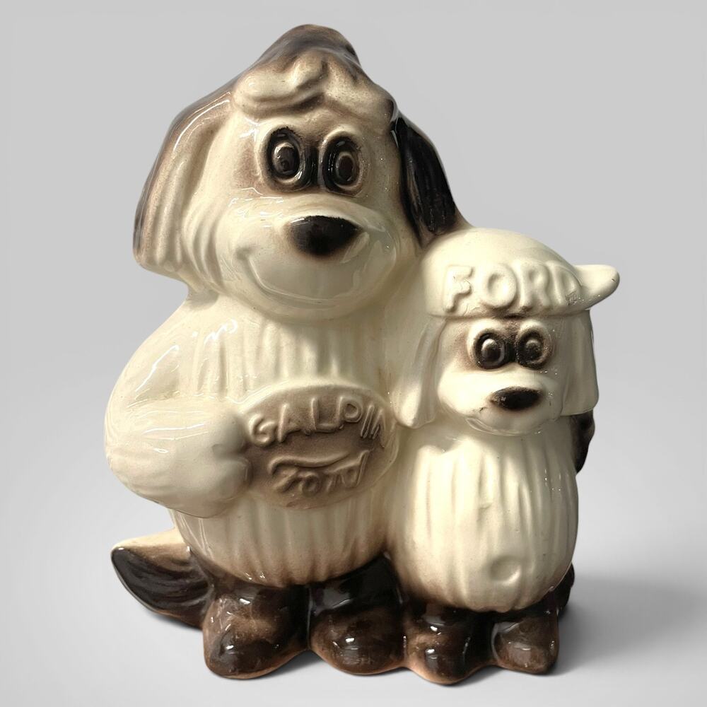 Vintage 1970s Ceramic Galpin Ford Dog Figurine Bank